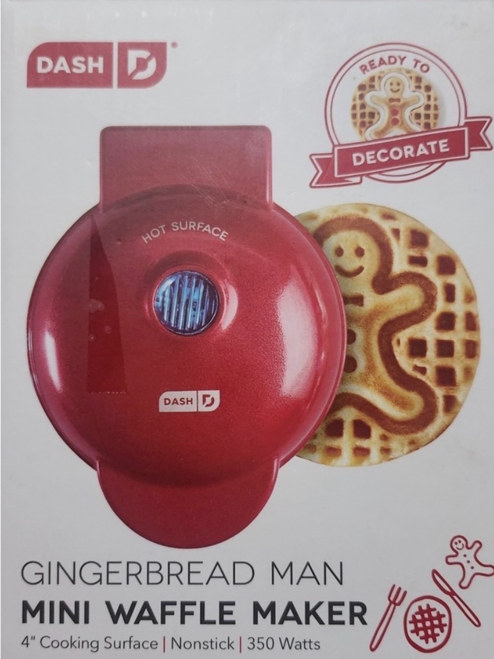 Dash Red Mini Gingerbread Man Waffle Maker